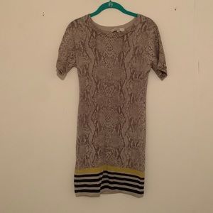 LOFT, size Small, tan printed wool dress. 100% wool. Soft!
